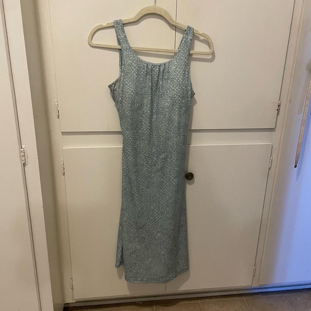 Prana Light Blue Skypath Patterned Open Back Twist Midi Dress - Built in Bra